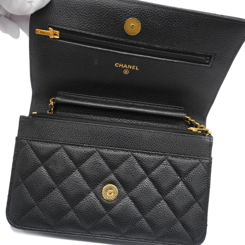 Chanel Shoulder Bag Matelasse Chain Caviar Skin Black Women's