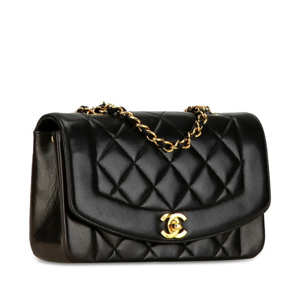 Chanel Matelasse Diana 23 Chain Shoulder Bag Black Lambskin Women's CHANEL