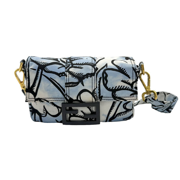 FENDI Shoulder Bag Nylon Blue White Black Gold Women's z1260