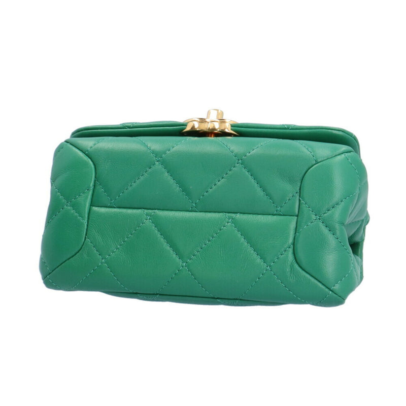 CHANEL Chain Shoulder Bag Lambskin Green Women's