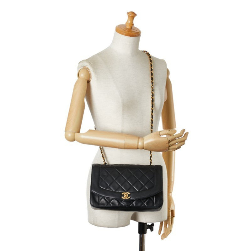 CHANEL Matelasse 25 Diana Chain Shoulder Bag Black Lambskin Women's