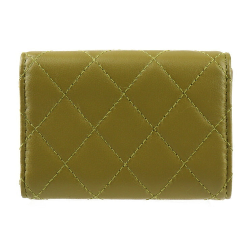 CHANEL Small Wallet Timeless Classic Trifold AP0230 Y04059 N0200 Lambskin Khaki Green Matelasse