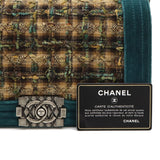 CHANEL Boy Chanel Matelasse Coco Mark Chain Shoulder Bag Velour Tweed Brown Multicolor Green A67775