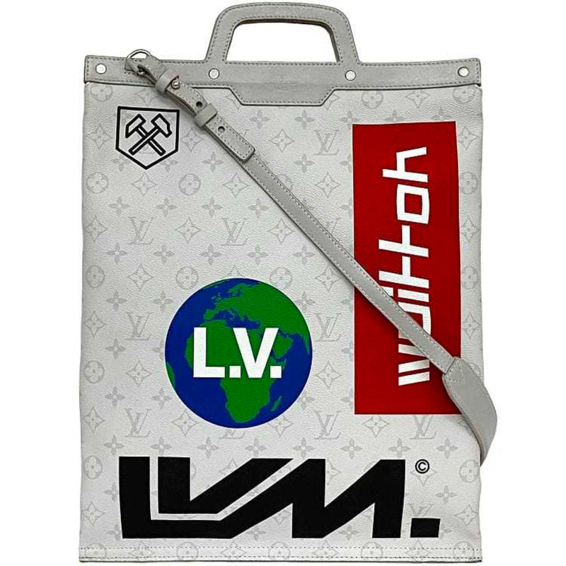 Louis Vuitton 2way Vertical Grey Monogram White M44627 f-20244 Tote Bag Canvas Leather UB1149 LOUIS VUITTON Shoulder Print A4