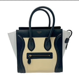 CELINE Handbag Luggage Micro Shopper Leather Navy x Beige Light Blue Women's z1661