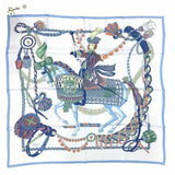 HERMES Carre Wash 90 LE TIMBALIER Timpani Player Blue Ciel/Green/Jaune Pearl 100% Silk Scarf Muffler aq5852