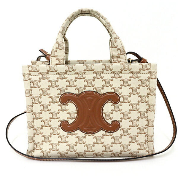 CELINE Small Cabas Thais Triomphe Canvas Tote Bag U-GA-0293 Beige