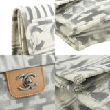 CHANEL Clutch Bag Coco Mark Canvas Off-White/Grey Women's e58542g