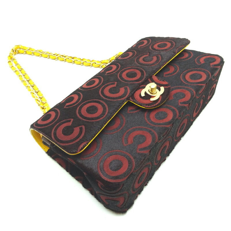 Chanel Ladies Shoulder Bag Harako Brown x Red/Yellow