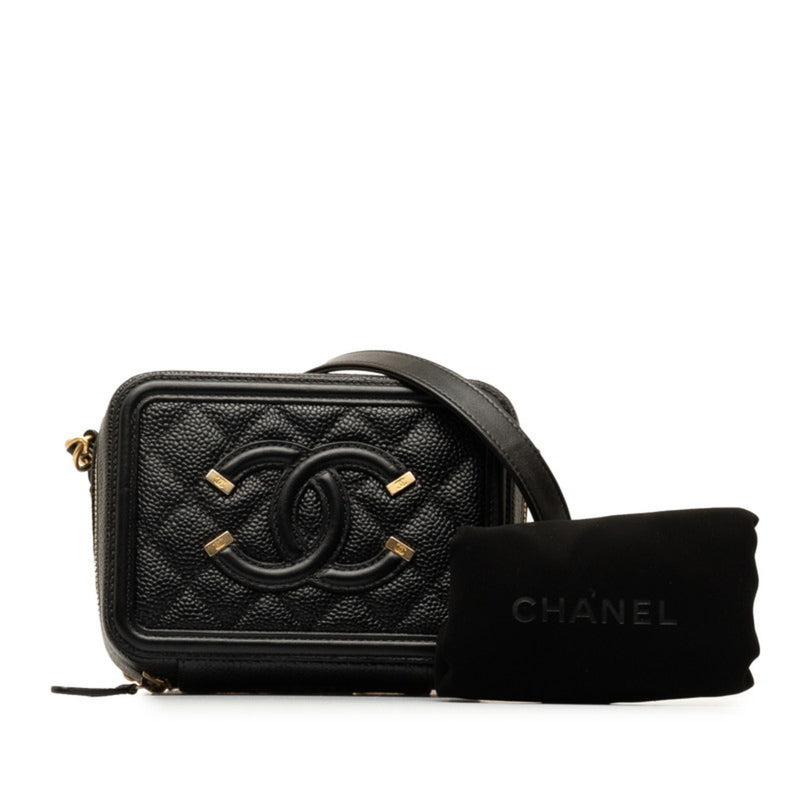 Chanel CC Filigree Chain Shoulder Bag Vanity Black Gold Caviar Skin Women's CHANEL