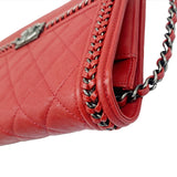 CHANEL Boy Chanel Chain Wallet Shoulder Bag Red S Hardware Lambskin Ladies