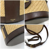 Celine Tambour Shoulder Bag f-21487 Beige Brown Triomphe Bucket Straw Leather CELINE Round Cylinder Shape Women's