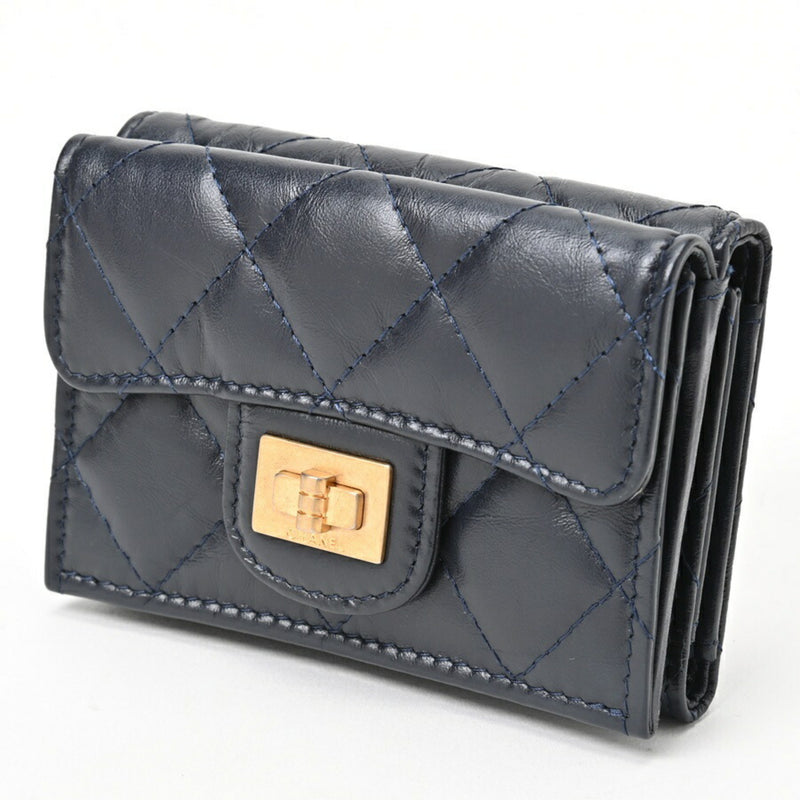 CHANEL Matelasse 2.55 Small Flap Wallet Tri-fold A70325 Lambskin Navy S-155923