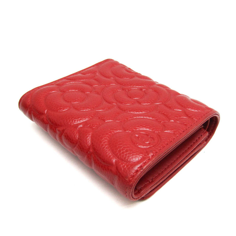 Chanel Camellia AP0710 Women's  Calfskin Wallet (tri-fold) Red Color