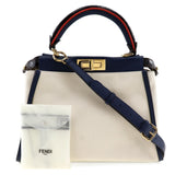 FENDI Peekaboo handbag shoulder bag 8BN290 canvas x calfskin white/navy 2way A5 turn lock women's