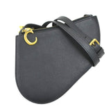 Christian Dior Crossbody Shoulder Bag Saddle Leather Black Women's