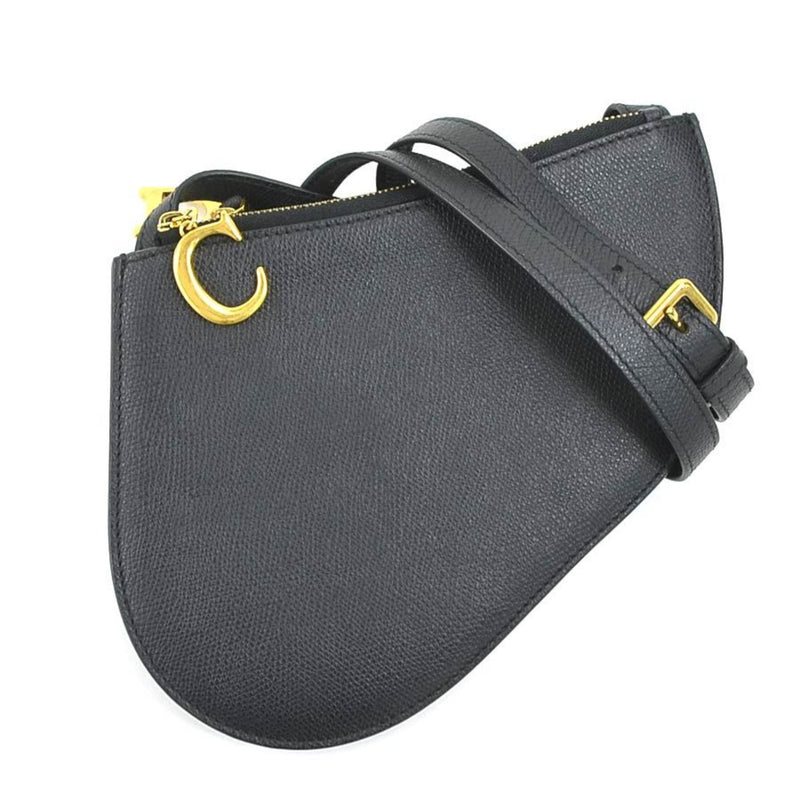 Christian Dior Crossbody Shoulder Bag Saddle Leather Black Women's