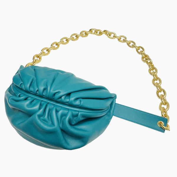 Bottega Veneta The Chain Pouch Calf Leather 651445 Shoulder Bag Blue Green Ladies