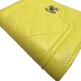 CHANEL Matelasse Mademoiselle Small Flap Wallet Tri-fold Lambskin Leather Yellow Pink 24th Series Women's