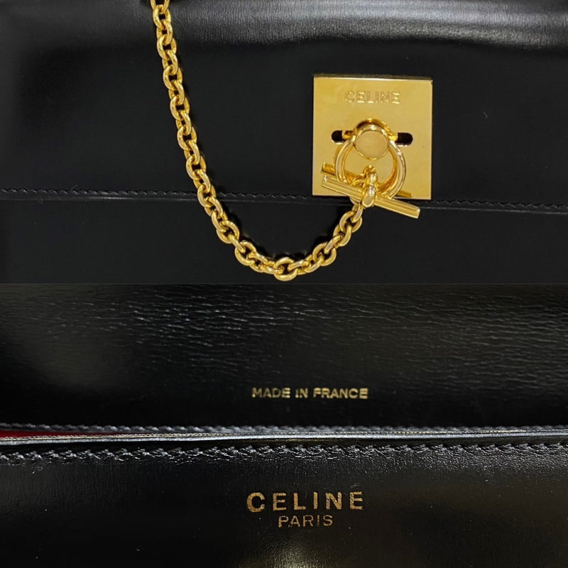 CELINE Vintage Ring Hardware Calf Leather Genuine Handbag Mini Tote Bag Black