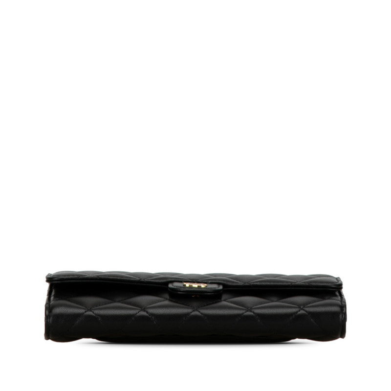 CHANEL Classic Long Flap Wallet AP0241 Black Lambskin Women's