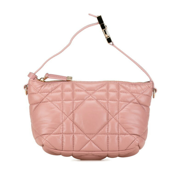 Christian Dior Dior Cannage Pouch Pink Leather Women's