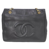 CHANEL Coco Shoulder Bag Caviar Skin Chain Tote Black Guarantee Card Ladies KS