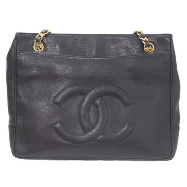 CHANEL Coco Shoulder Bag Caviar Skin Chain Tote Black Guarantee Card Ladies KS