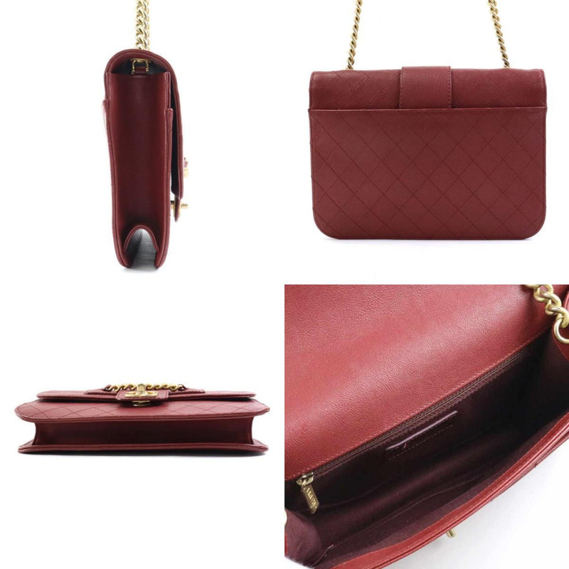 CHANEL Crossbody Shoulder Bag Matelasse Coco Mark Leather/Metal Burgundy/Gold Women's