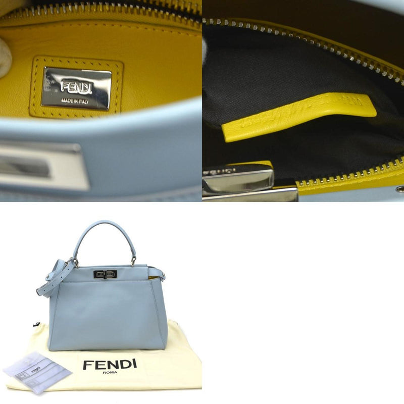 FENDI Handbag Shoulder Bag Peekaboo Leather Light Blue Silver Ladies