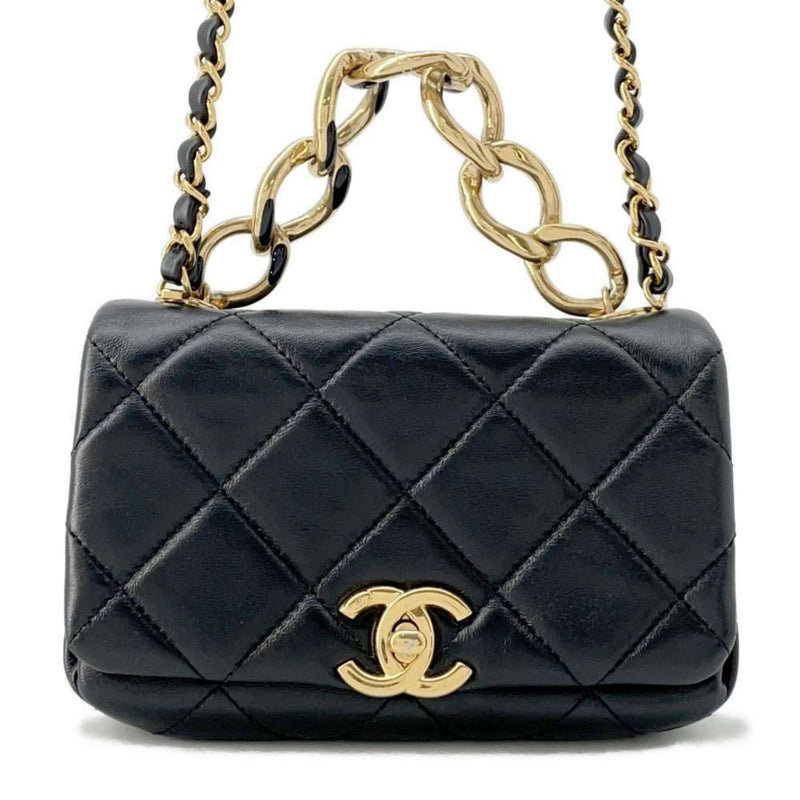 Chanel Chain Shoulder Bag Matelasse Coco Mark Lambskin AS3365 CAHNEL Black