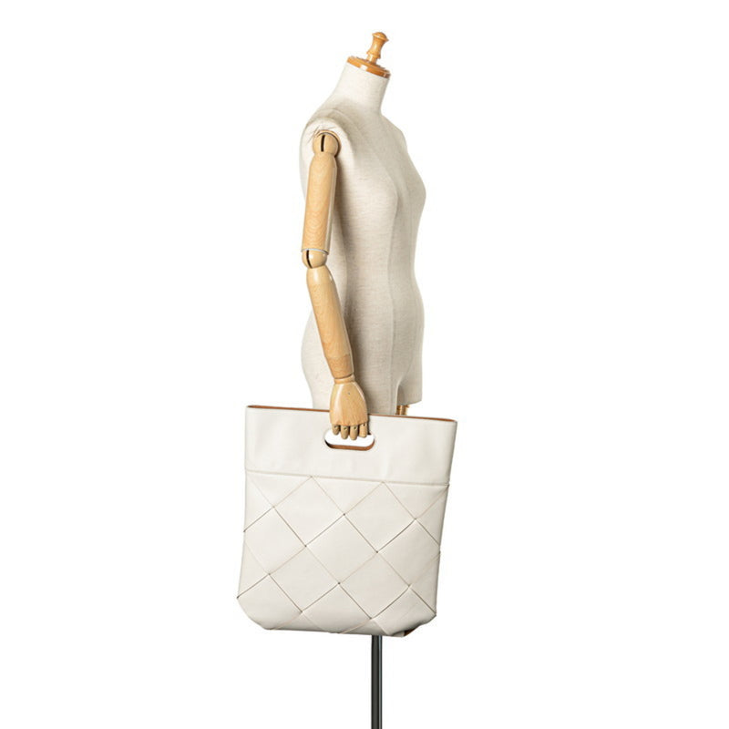 Bottega Veneta Maxi Intrecciato Handbag White Leather Women's BOTTEGAVENETA