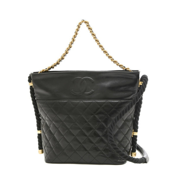 Chanel Matelasse Rope Shoulder Bucket Bag Leather Black