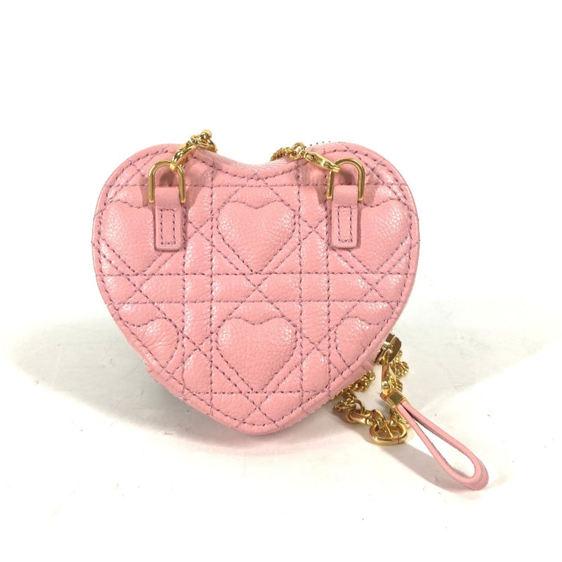 CHRISTIAN DIOR Pochette Crossbody 2WAY Bag Pouch Chain Bag Heart Cannage Shoulder Bag pink GoldHardware