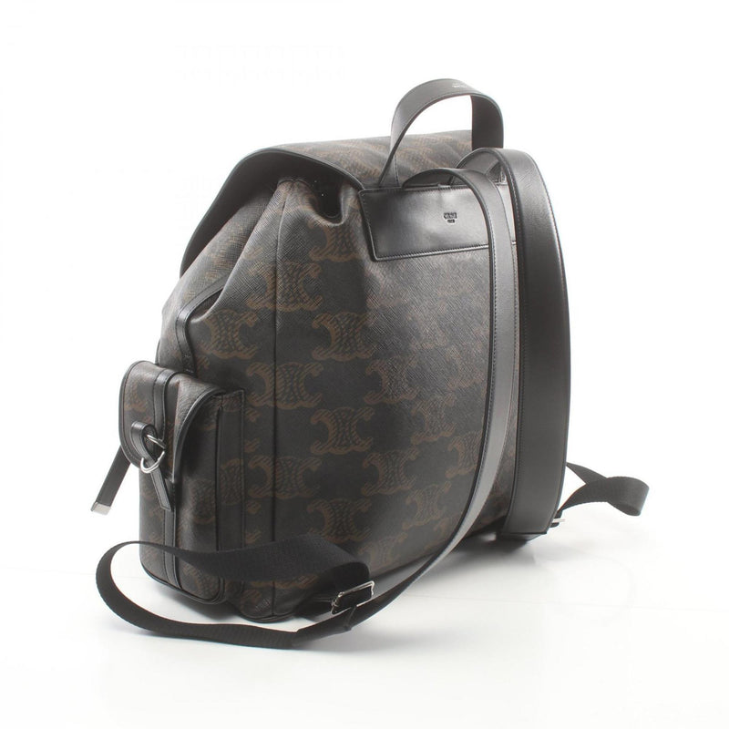 CELINE Triomphe Large Rucksack Backpack Bag Coated Canvas Men's Black Brown 111812EU3.38SI