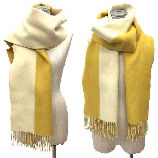 HERMES Cashmere Muffler Stole Shawl Yellow x Cream aq9395