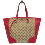 Gucci GG Canvas 449242 Women's Canvas,Leather Tote Bag Beige,Dark Brown,Red Color