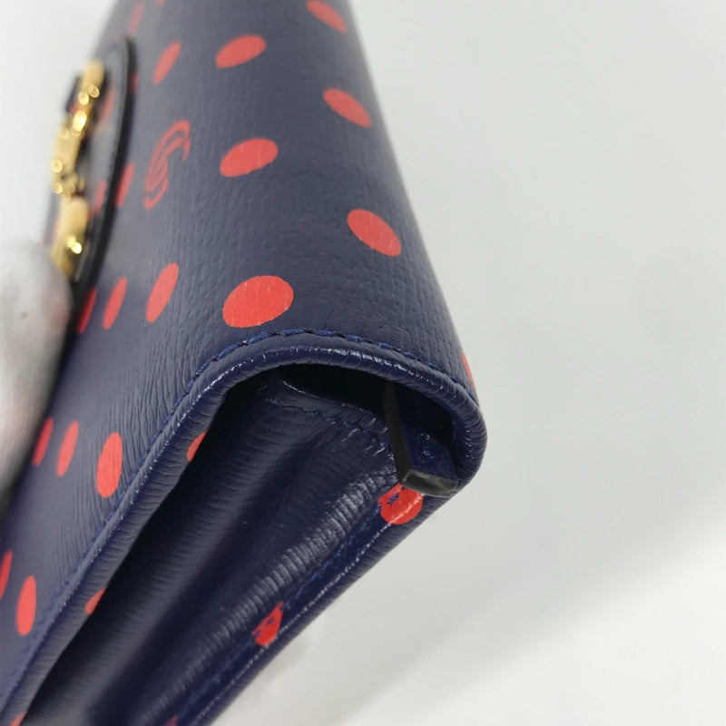 Gucci 621892 Horsebit 1955 Dot Polka Dot Shoulder Bag Crossbody Long Wallet Navy x Red