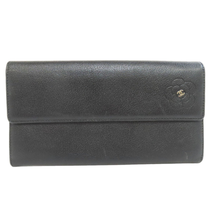 CHANEL Camellia Coco Mark Long Wallet Calfskin Women's