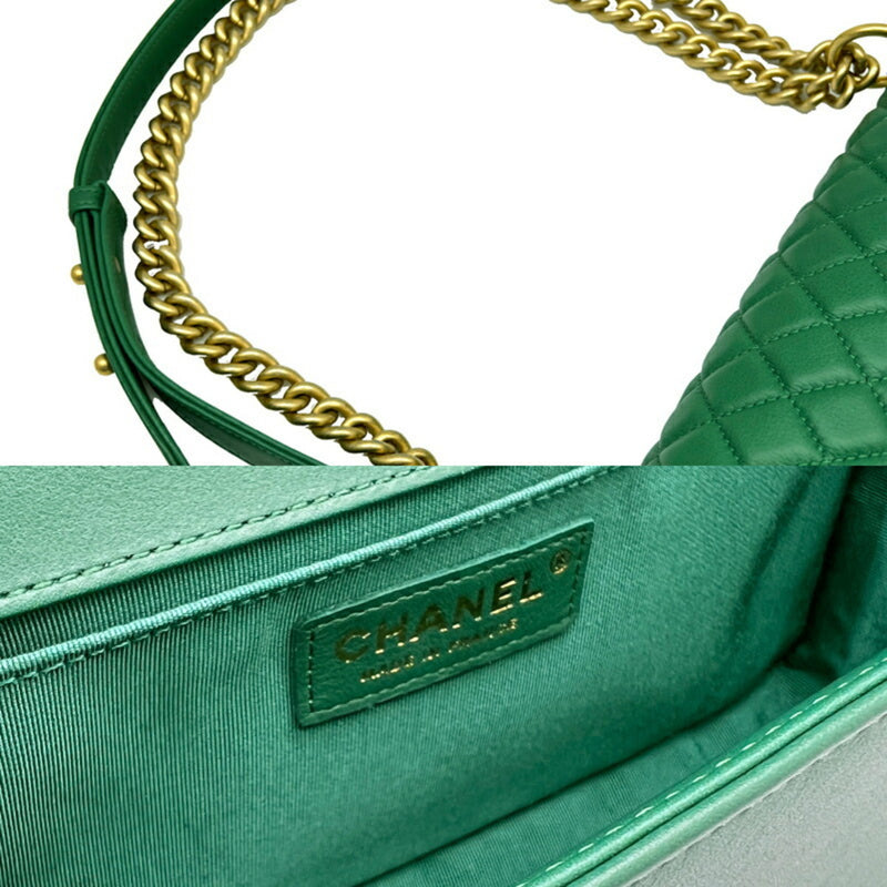 CHANEL Boy Chanel Chain Shoulder Bag 25 Lambskin Green A67086 Women's