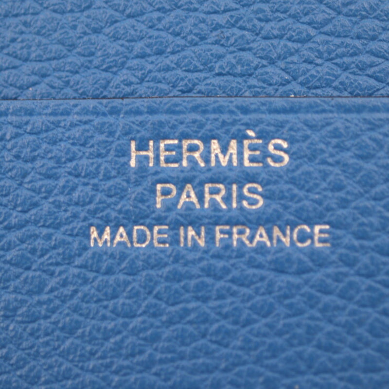 HERMES H Series Horizontal Card Holder Case Evercolor Black Blue Bi-fold B Engraved