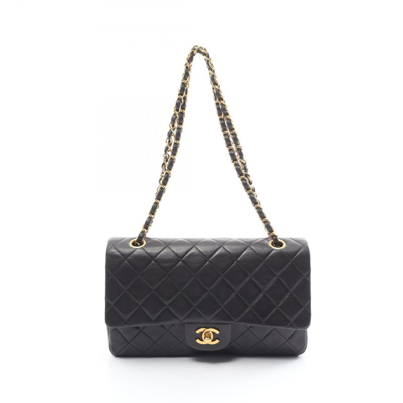 CHANEL Matelasse Double Flap Shoulder Bag, Lambskin, Women's, Black, A01112