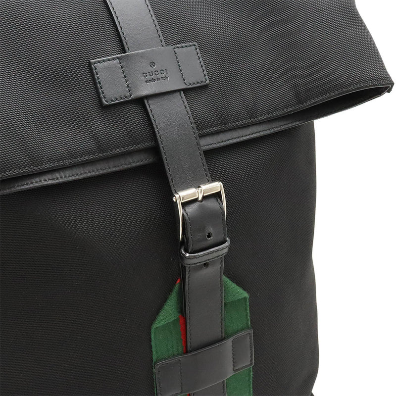 GUCCI Gucci Band Black Techno Canvas Web Line Backpack Rucksack Leather Green Red 337075