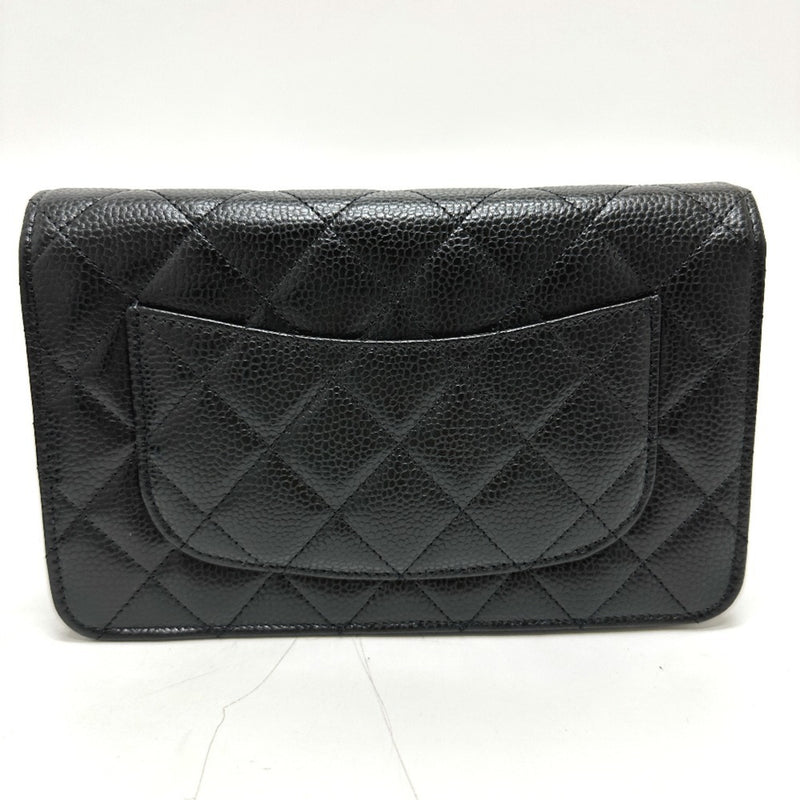 CHANEL AP0250 Matelasse Coco Mark Classic Chain Wallet Shoulder Bag Caviar Skin Women's Black