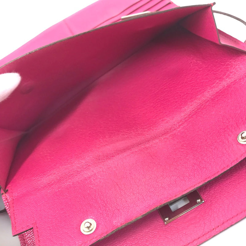 Hermes Three fold Long Wallet Pink Based SilverHardware