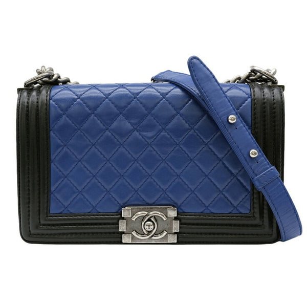 CHANEL Boy Chanel Chain Shoulder Lambskin Blue Black Seal A67086