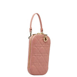 Christian Dior Dior Lady Phone Holder Smartphone Pouch Mobile Case Shoulder Bag Pink Lambskin Women's