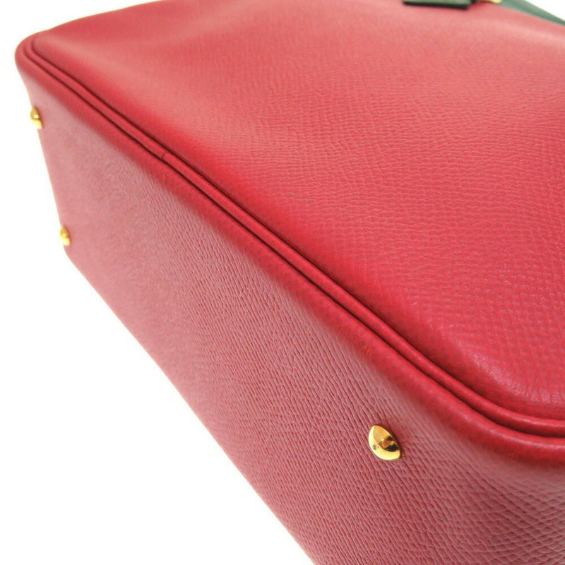 Hermes Plume Couchevel Rouge Vif Vert □A stamp handbag bag red green HERMES