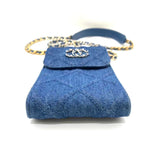 Chanel Bag 19 Chain Shoulder Blue x Pochette Smartphone Pouch Crossbody Women's Denim Canvas CHANEL