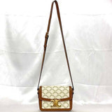 Celine Shoulder Bag f-21151 White Brown Triomphe 188882 Flap PVC Leather CELINE Women's Compact